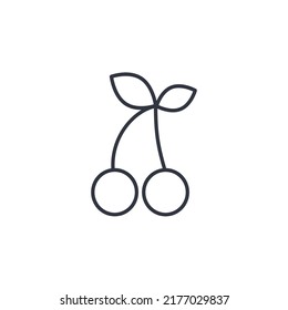 Icono de línea de cerezo ilustración vectorial aislada. Twig con imagen lineal de hojas y bayas. Berry de contorno negro simple sobre fondo blanco. Alimentos ecológicos saludables