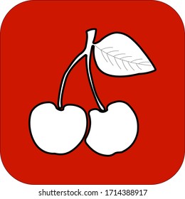 Cherry line icon, outline vector sign, linear pictogram isolated on red. 