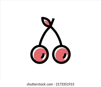 Kirschzeilensymbol, Umriss-Vektorsymbol, lineares Piktogramm einzeln auf Weiß. Logo-Abbildung, Kirsche, Vektorgrafik.