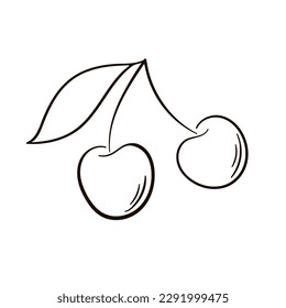 Cherry line icon, outline vector sign, linear isolated on white. Isolated hand drawn berry on white background.