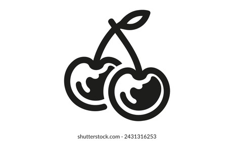 Icono de línea de cereza, signo de vector de contorno, pictograma lineal aislado sobre fondo blanco.
