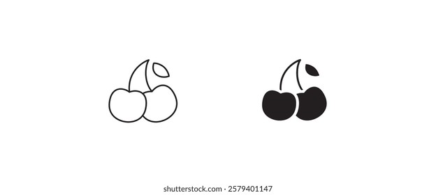 cherry line icon, vector fruit illustration, fresh healthy sweet cherries symbol, logo, illustration, editable stroke, flat design style isolated on white