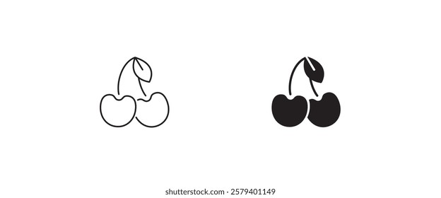 cherry line icon, vector fruit illustration, fresh healthy sweet cherries symbol, logo, illustration, editable stroke, flat design style isolated on white