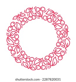 Cherry line pattern circle frame ornament. Flourish background design element. Editable outline stroke. Vector line.