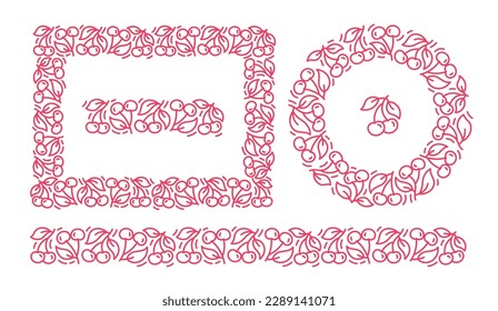 Cherry line pattern set ornament. Flourish background design element. Editable outline stroke. Vector line.