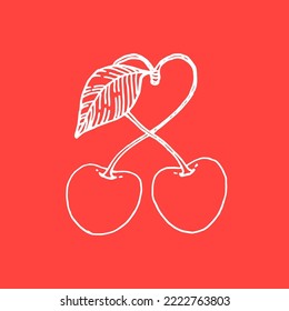 Cherry linear illustration on orange background