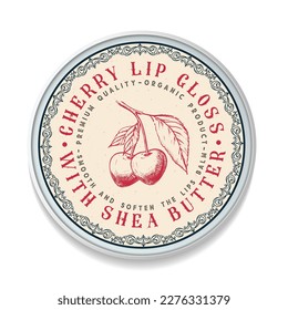 Cherry Lips Balm Vintage label packaging design, round shape. Great for package, tags, stickers, etc. Perfect for your business. Simple style. Flat design.