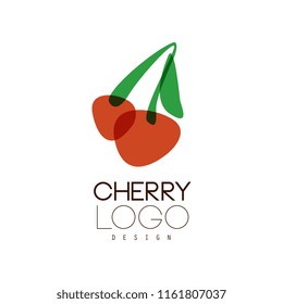 Cherry logo design, creative template can be used for cafe, bar, club, grocery store, package, price tag, flyer vector Illustration on a white background