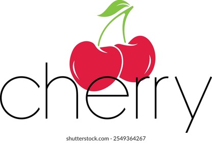 Diseño de logotipo de cereza cereza aislada con hoja sobre fondo blanco