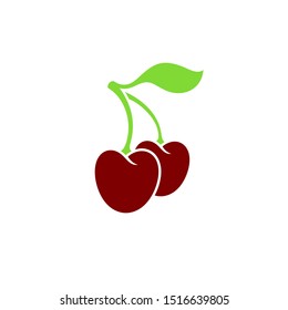 Cherry. Logo. Isolated cherry with leaf on white background. Red berries. Healthy food 