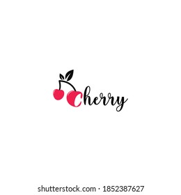 cherry logo, cherry letter logo, fruit fresh flat icon symbol vector illustration