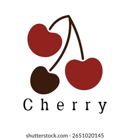 Logotipo de cereza: diseño de silueta de Vector mínimo de cerezas con tallo y hoja, ideal para marcas de alimentos orgánicos, empaques de jugos, etiquetas de frutas, logotipos de granjas y temas de estilo de vida saludable