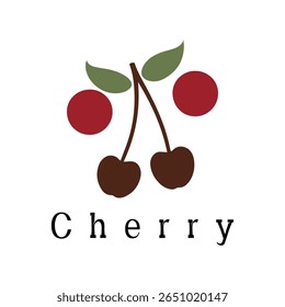 Logotipo de cereza: diseño de silueta de Vector mínimo de cerezas con tallo y hoja, ideal para marcas de alimentos orgánicos, empaques de jugos, etiquetas de frutas, logotipos de granjas y temas de estilo de vida saludable