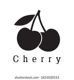 Cherry Logo – Minimal Vector Silhouette Design of Cherries with Stem and Leaf, Ideal for Organic Food Brands, Juice Packaging, Fruit Labels, Farm Logos, and Healthy Lifestyle Themes