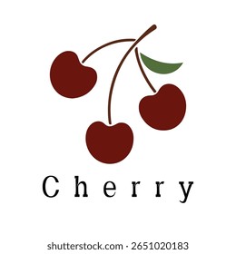 Cherry Logo – Minimal Vector Silhouette Design of Cherries with Stem and Leaf, Ideal for Organic Food Brands, Juice Packaging, Fruit Labels, Farm Logos, and Healthy Lifestyle Themes