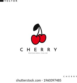 Cherry logo template. Abstract fruit. Isolated cherries with leaves on white background