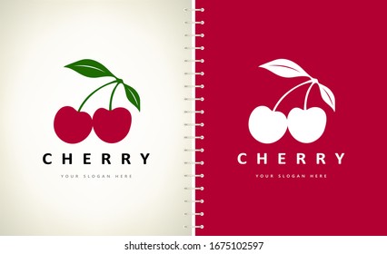 Cherry logo vector. Food berry design.