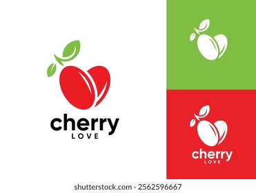 cherry love fresh fruit logo vector design