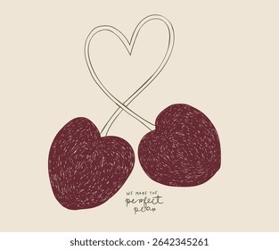 Cherry love. Organic food artwork for for t-shirt. Fruit vintage t-shirt design. Start fresh day. Sweet cherry artwork. Cherry fruit print.