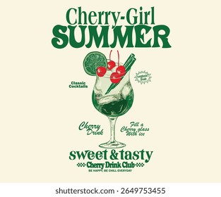 Cherry love. Organic food artwork for for t-shirt. Summer print. Sweet cherry artwork. Cherry juice print.