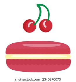 Cherry macaroon icon cartoon vector. Cookie french. Food pastry