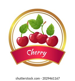 Etiqueta de la mermelada de cerezo. Etiqueta de tarro de mermelada de cerezas. Cosecha de bayas, hojas verdes aisladas plantilla vectorial