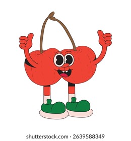 Cherry mascot retro character cartoon icon illustration