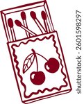 Cherry matchbox coquette cute illustration.