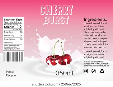 Cherry Milk Splash Vector – Fresh Fruit Beverage Label Design