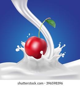 Cherry Milk, yogurt splashing vector concept