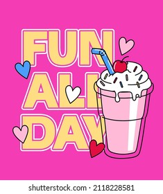 
CHERRY MILKSHAKE ILLUSTRATION WITH COLORED SPARKS AND TEXT