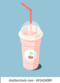 Cherry milkshake on a blue background