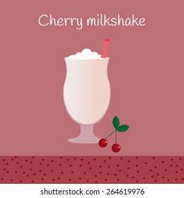 Cherry milkshake on bright background. Menu element for bar, cafe or restaurant.