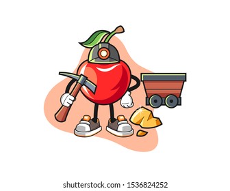 Cherry miner cartoon. Mascot Character vector.