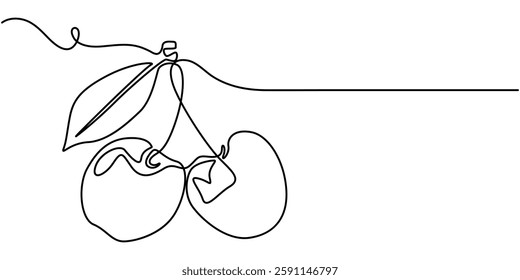 Cherry minimalistic design. Hand Abstract shaped cherry. single line cherry icon drawn sketch, Continuous one line drawing cherry. Vector illustration. Black line art on white background. 