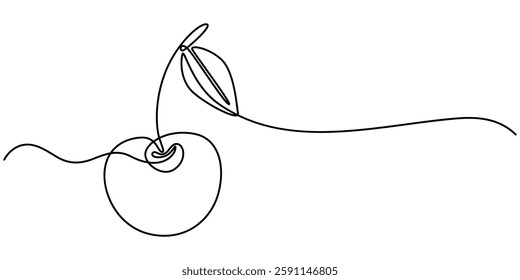 Cherry minimalistic design. Hand Abstract shaped cherry. single line cherry icon drawn sketch, Continuous one line drawing cherry. Vector illustration. Black line art on white background. 