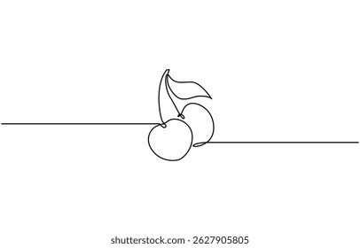 Cherry minimalistic design. Hand drawn sketch, Cherry outline icon, Continuous one single minimal line drawing cherry fruit