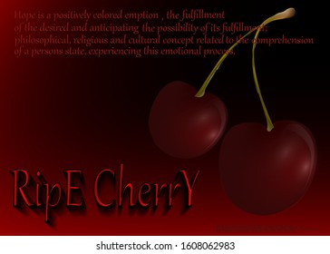 Cherry neon sign with berries and green leaf in circle. Symbol idea for bar or pub. Neon evening illumination, gradient mesh used. Vector illustration
