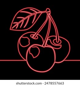 Cherry neon sign with berries icon neon glow vector illustration concept