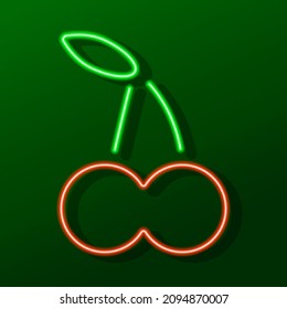 cherry neon sign, modern glowing banner design, colorful modern design trend. Vector illustration.