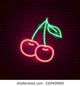 Cherry Neon Sign. Vector Illustration of Game Promotion.