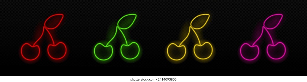 Cherry neon vector icon. Cherry glowing laser lamp symbol