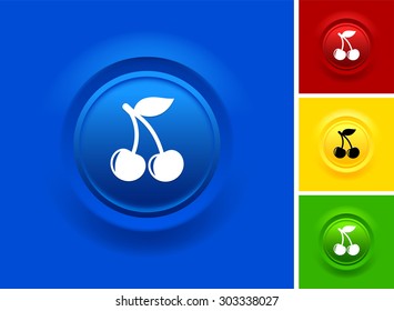 Cherry on Blue Bevel Round Button
