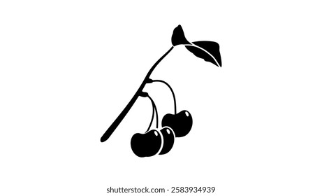 cherry on a branch, black isolated silhouette
