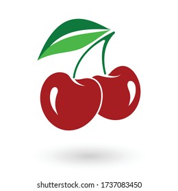 Cherry on a branch with a leaf. Vector illustration.