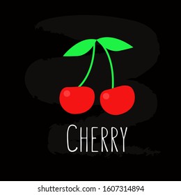 Cherry on a chalk board. Berry stock vector illustration.