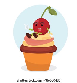 cherry on cupcake illustration design