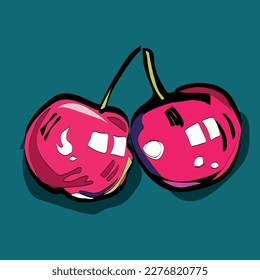 Cherry on cuttings in a bright manner for your designs
