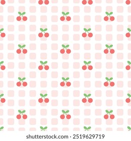 Cherry on geometric background seamless pattern design for background, wallpaper, carpet, textile design, fabric, blanket, blanket for kids, card, wrapping paper, notebook, diary cover, and etc.