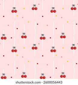 Cherry on pink background , fabric pattern , paper pattern , seamless pattern